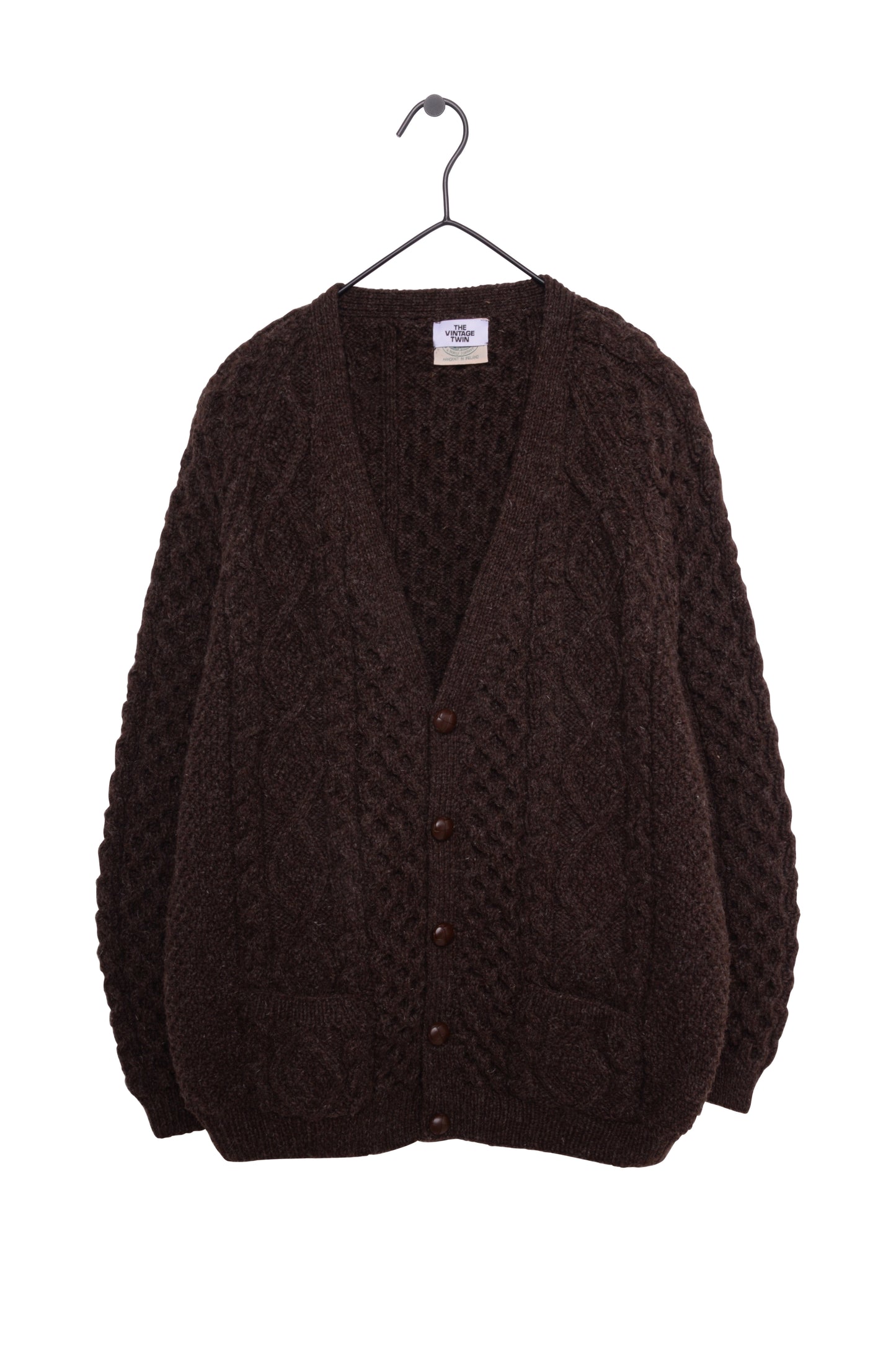 Brown Cable Knit Wool Cardigan