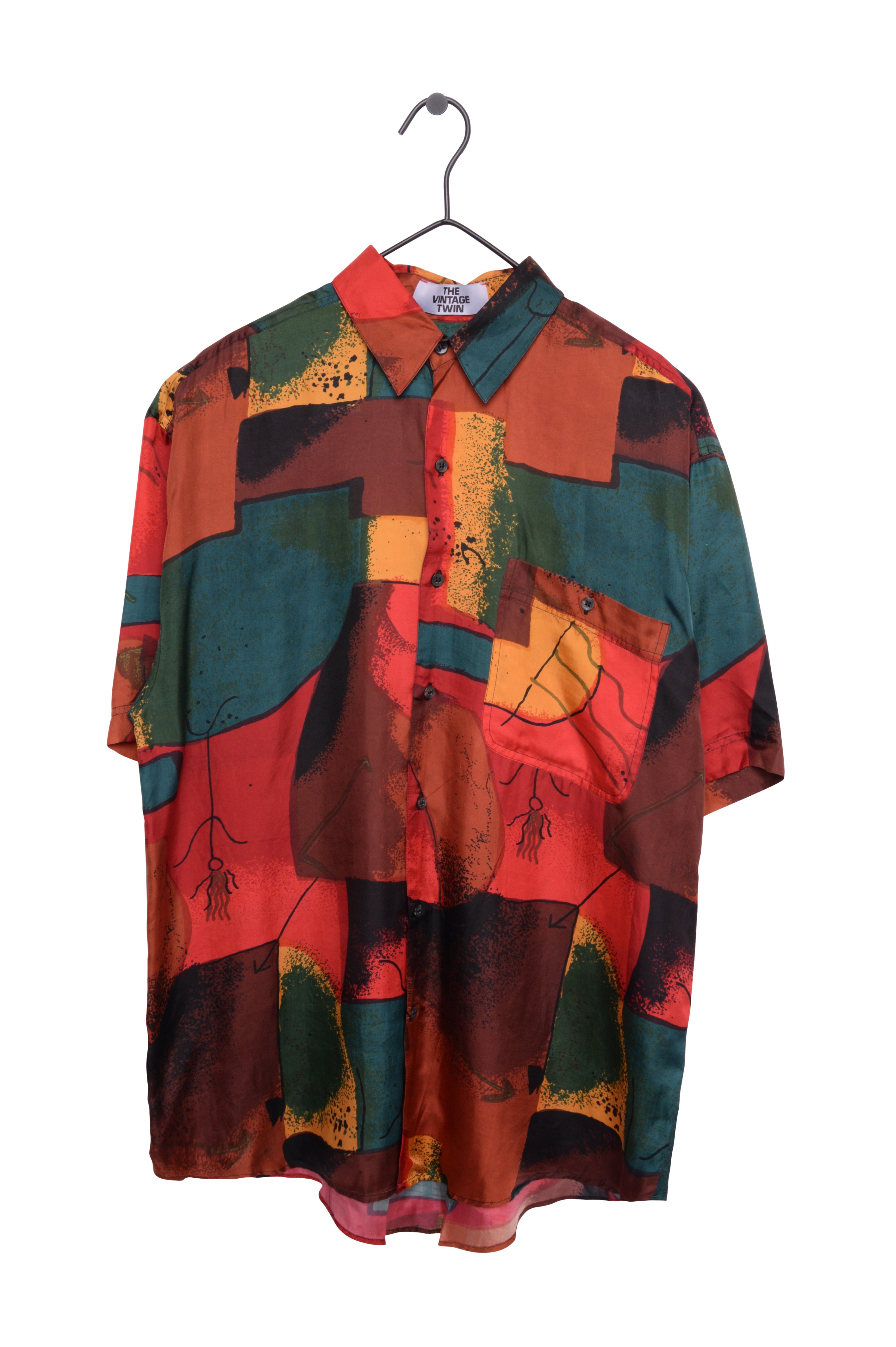 Bright Pattern Button Down Abstract Silk Button Down Free Shipping - The Vintage Twin