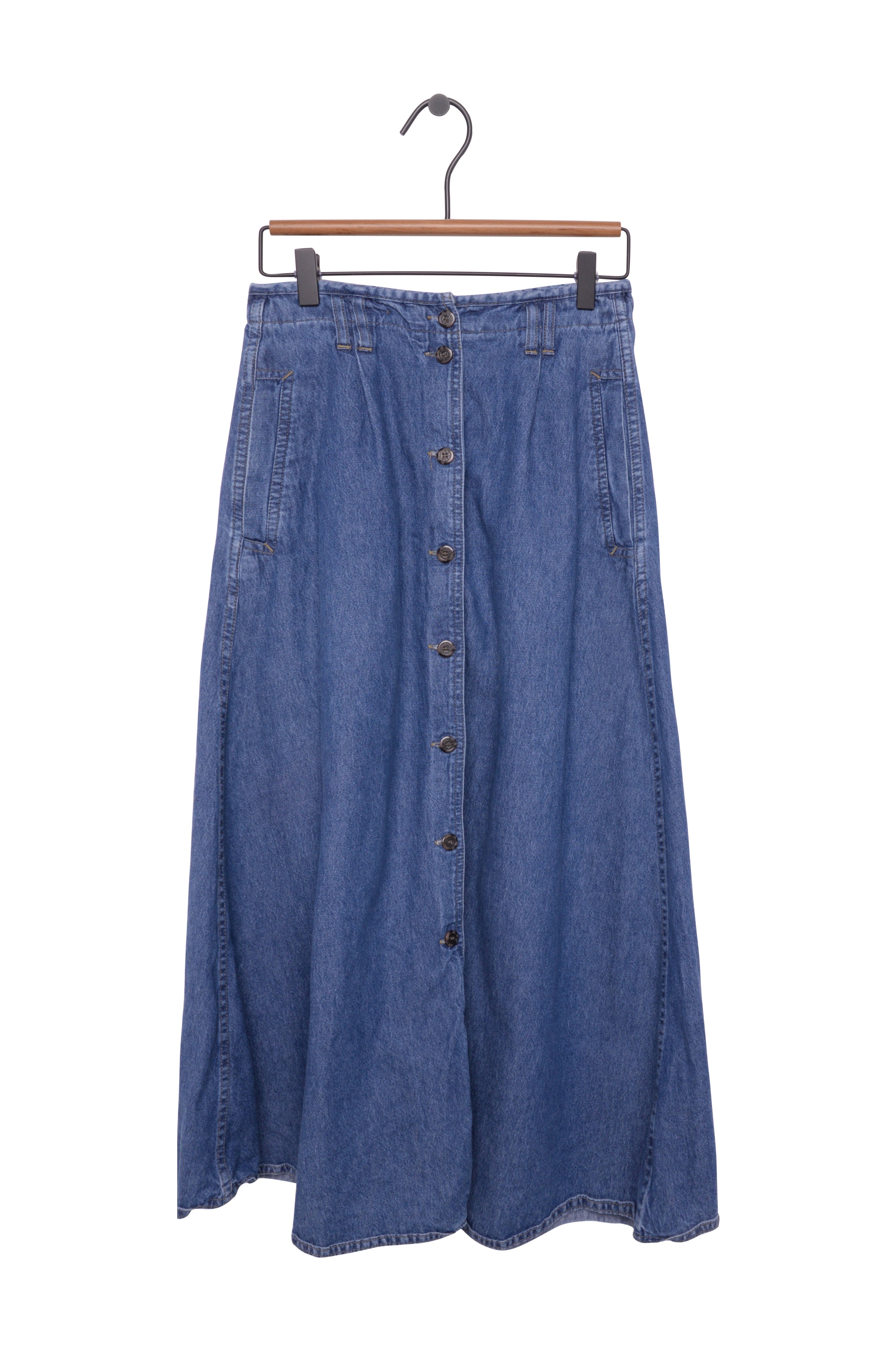 Buy Women's Casual High Waist Button Pocket Front Long Denim Maxi Skirt (M,  Dark Blue) at Amazon.in