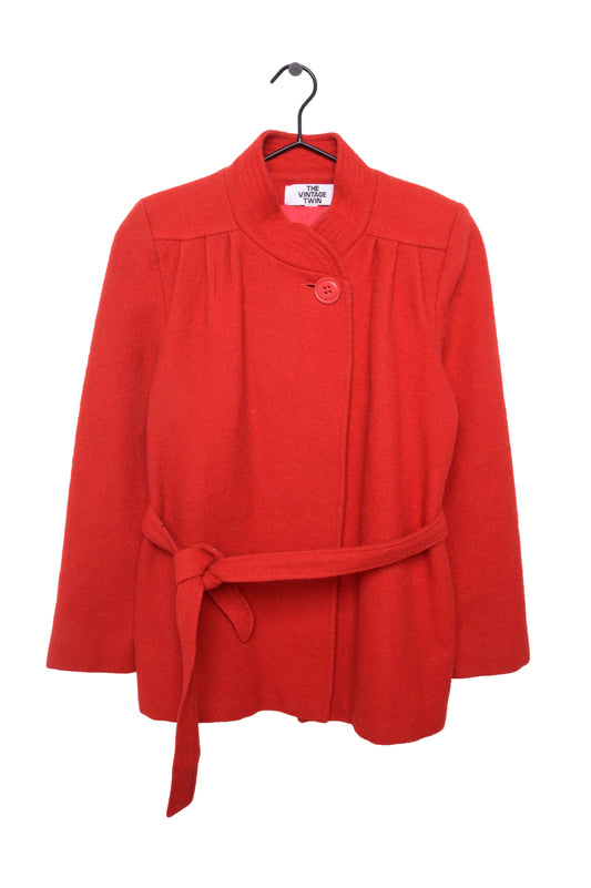 Cherry Red Belted Wool Jacket