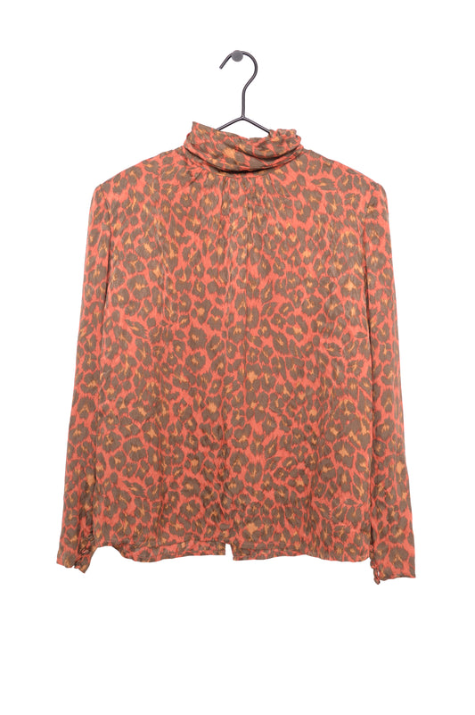 Leopard Mock Neck Silk Top