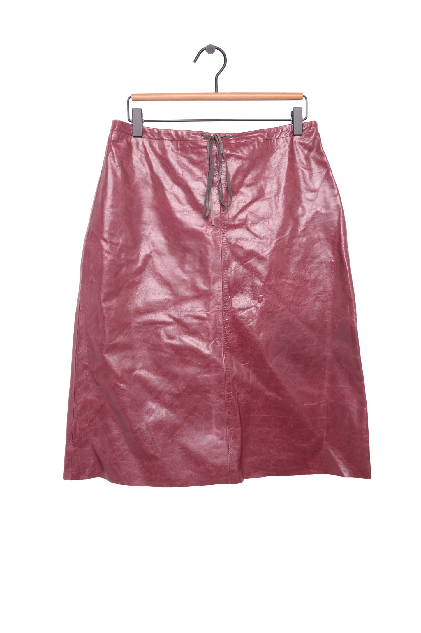 Burgundy Leather Midi Skirt