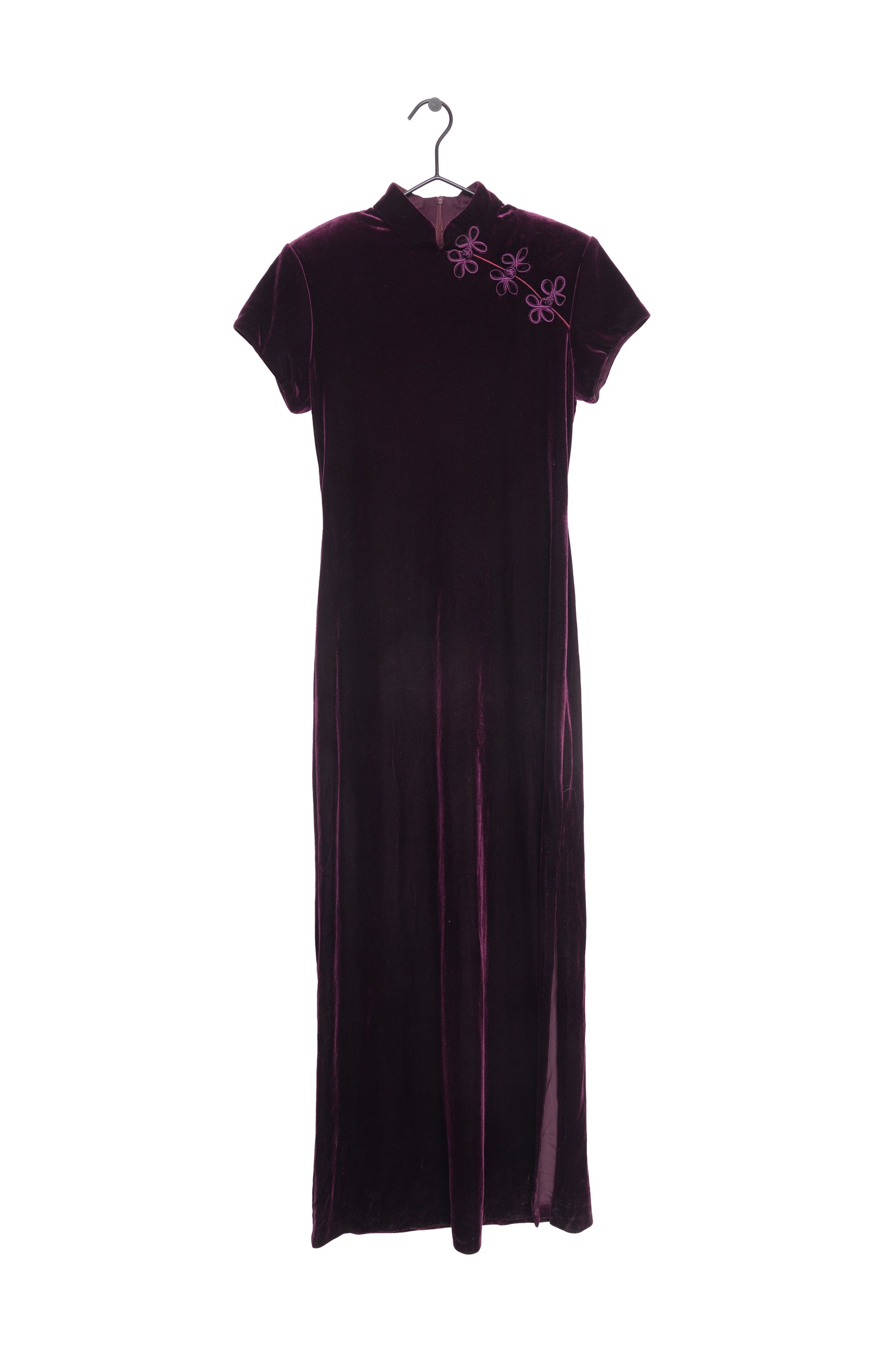 purple velvet maxi dress 1960s Purple Floral Burnout Velvet Maxi Dress M