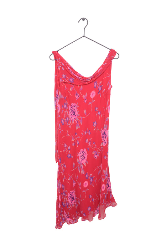 Y2K Silk Floral Ruffle Midi Dress