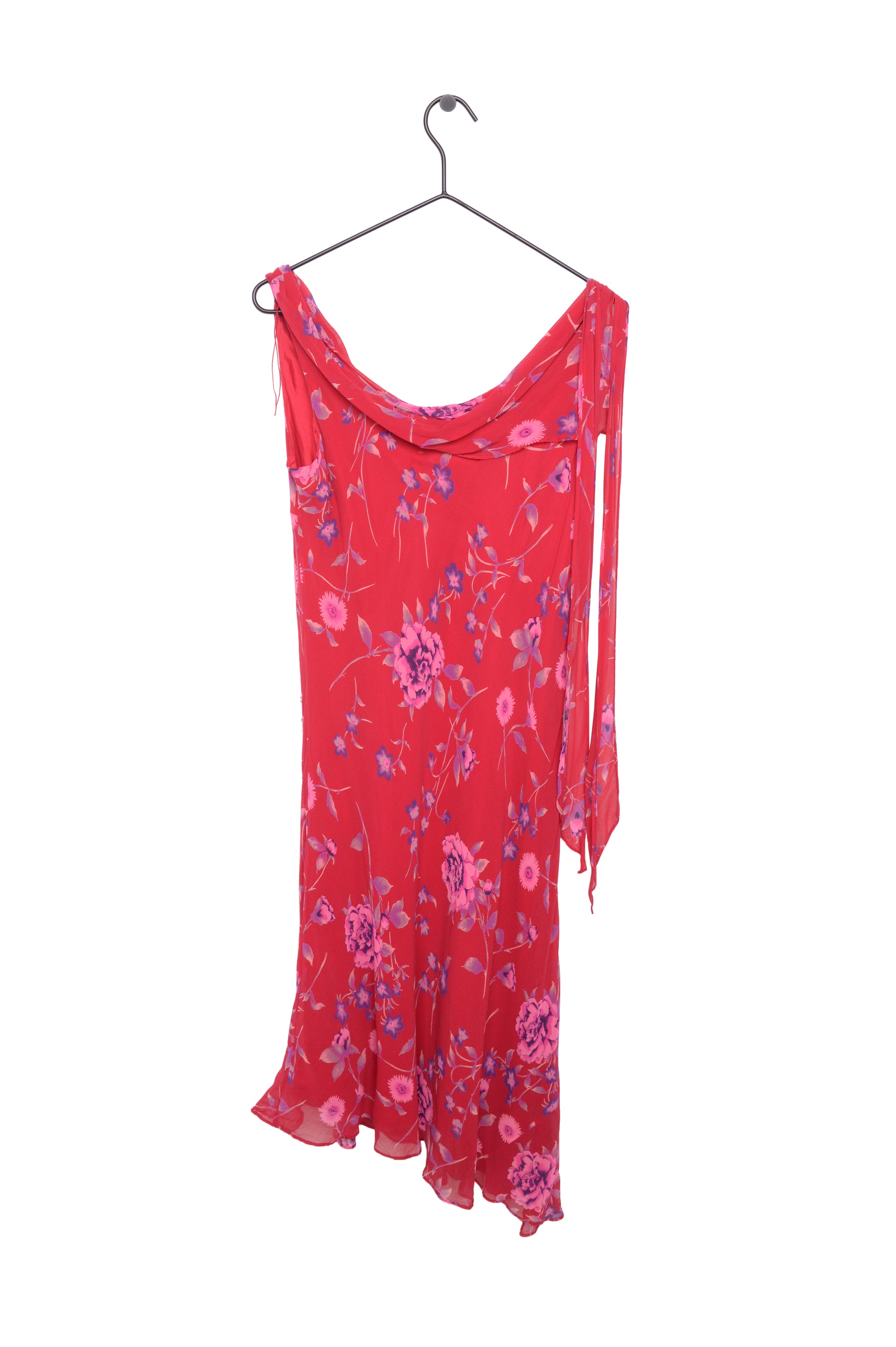 Y2K Silk Floral Ruffle Midi Dress