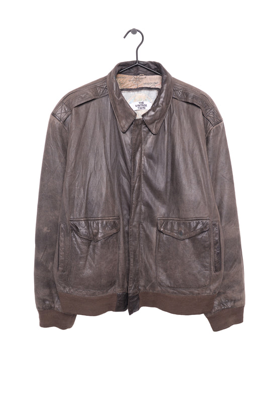 Faded Brown Leather Bomber