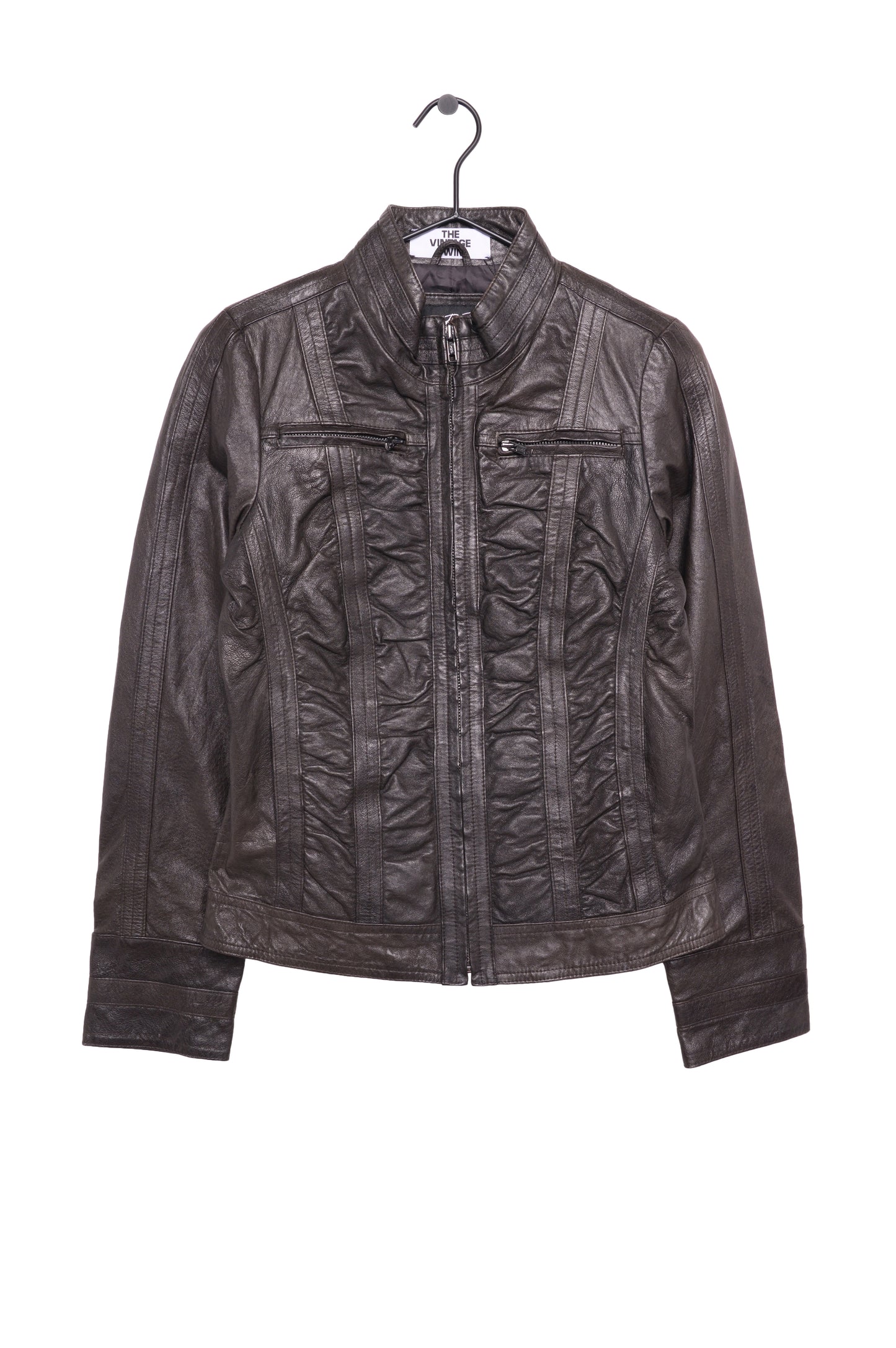 Y2K Brown Leather Moto Jacket
