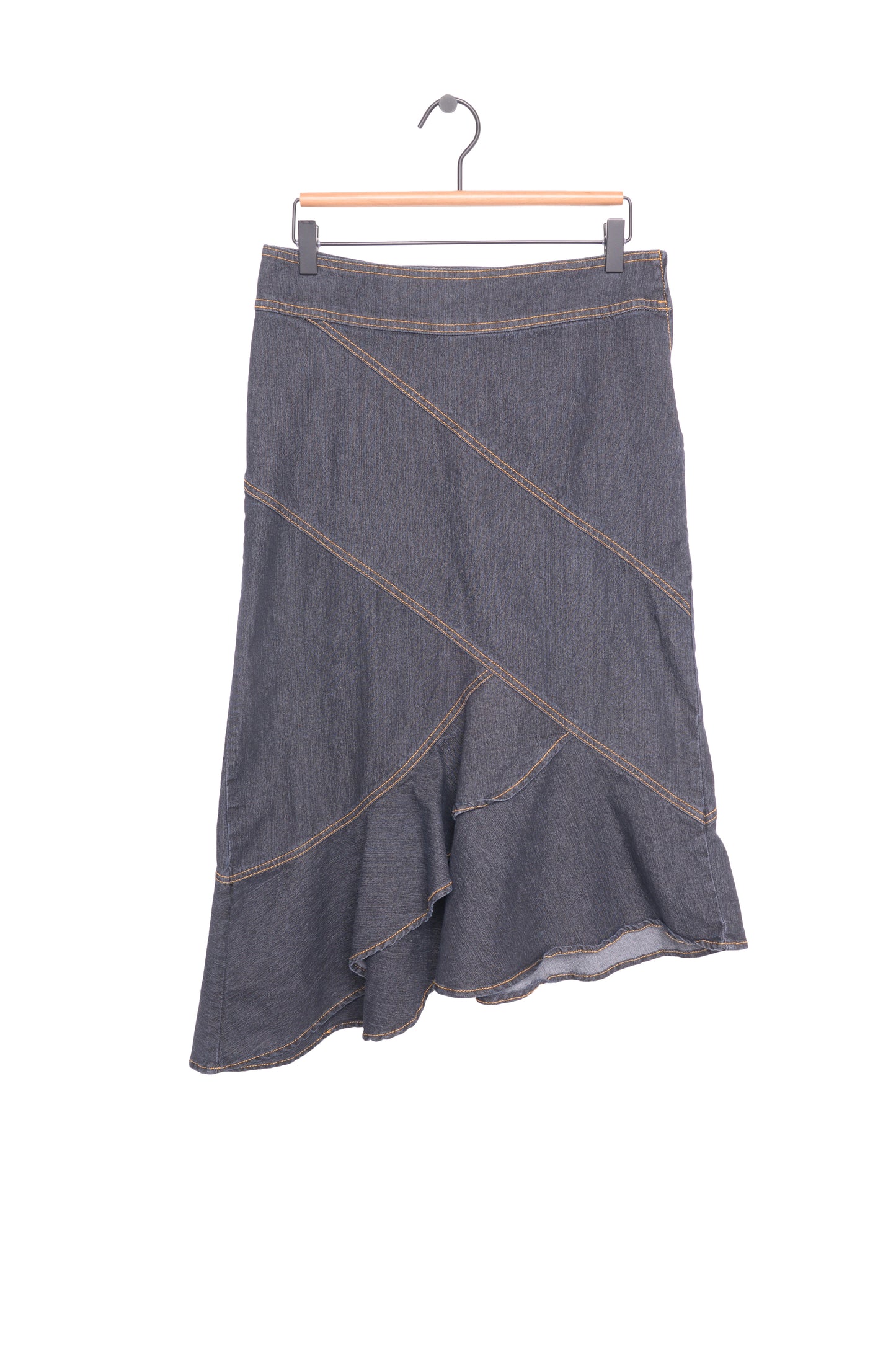 Y2K Ruffle Denim Midi Skirt