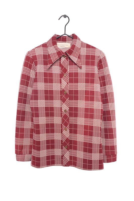 1970s Polyester Plaid Button Down