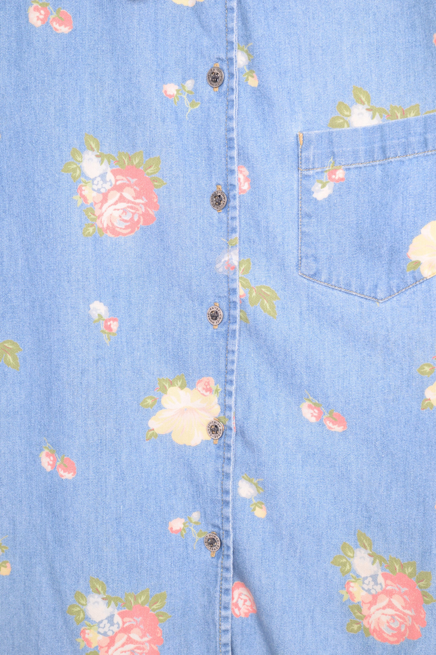 1990s Floral Denim Button Top