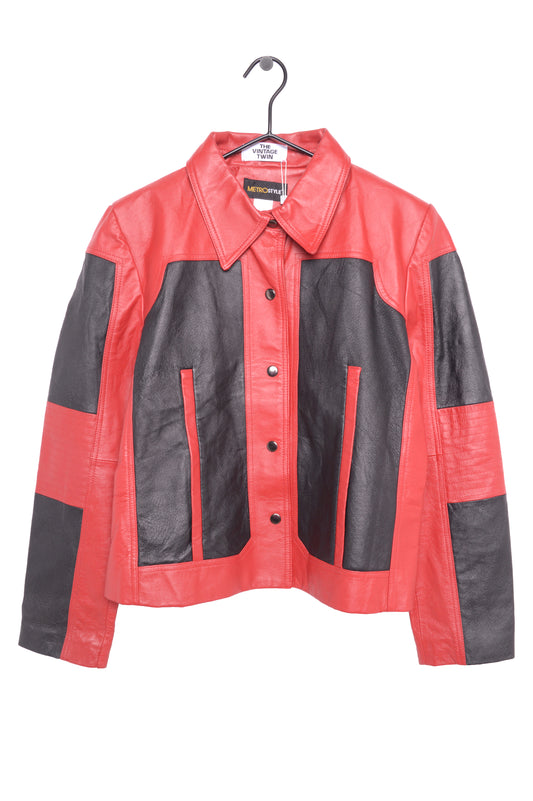 Y2K Colorblock Leather Jacket