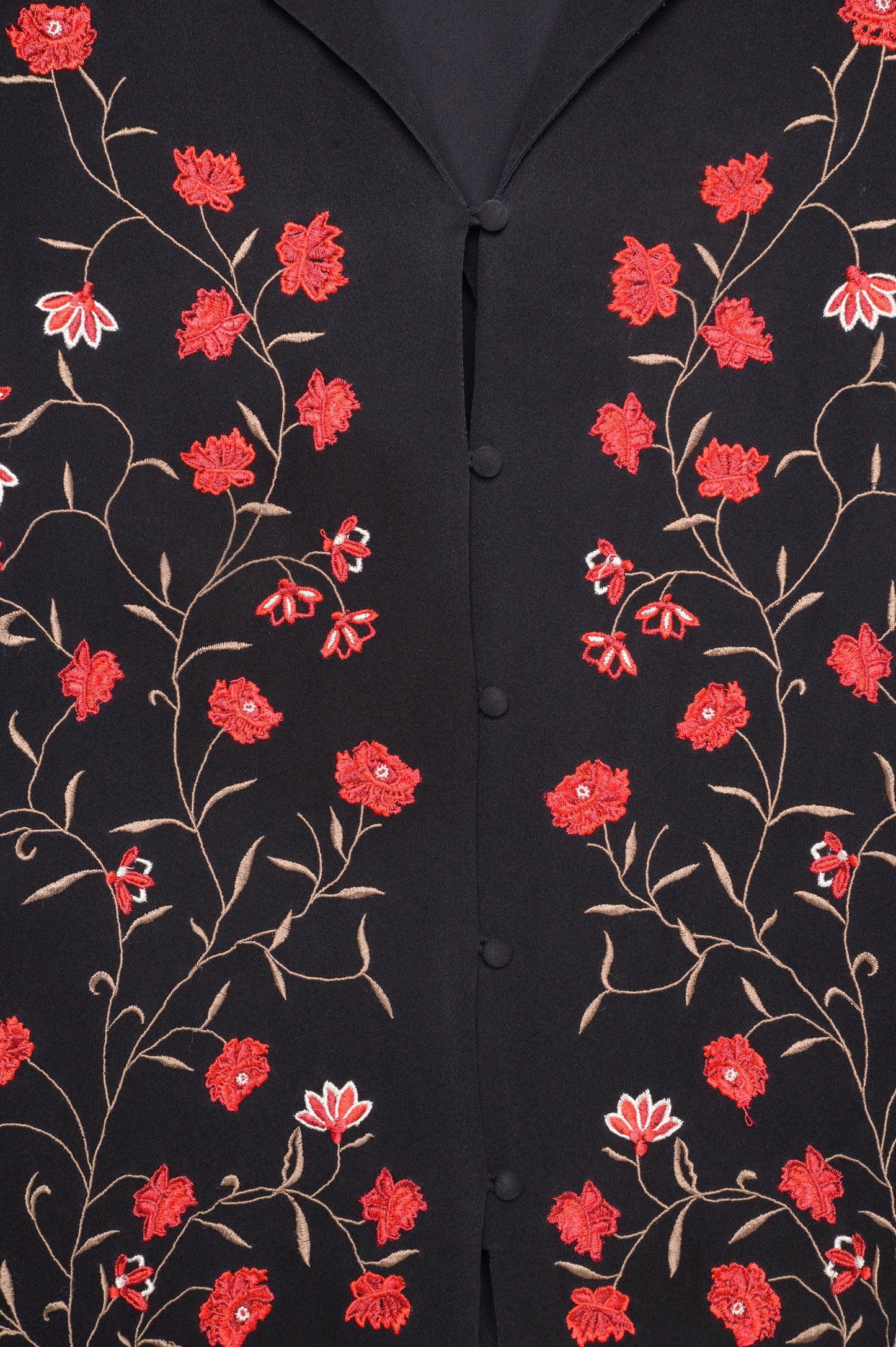 1990s Embroidered Silk Floral Button Top